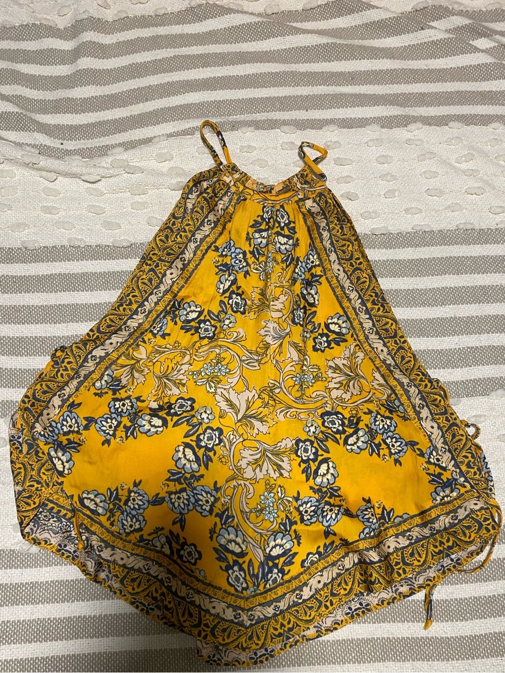 Free People Yellow Floral Halter Tank Top with details on the side
